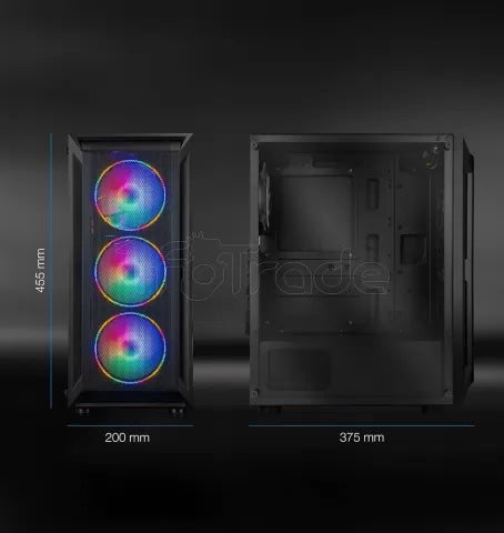 Boitier Moyen Tour ATX TooQ Ragnärok TQGCC101-B RGB avec panneau vitré (Noir)